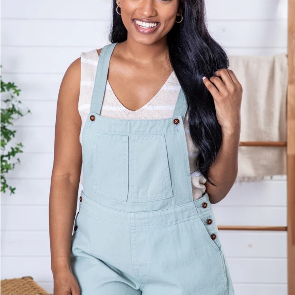 Women's Light Green Denim Overalls